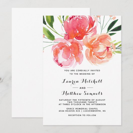 Spring Floral Wedding Invitation Kaart (Voorkant / Achterkant)