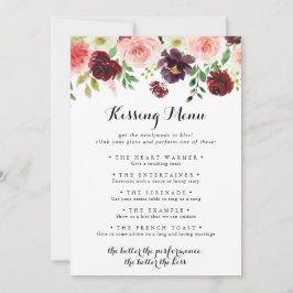 Spring Floral Wedding Kissing Menu Game Kaart