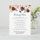 Spring Floral Wedding Kissing Menu Game Kaart (Staand voorkant)