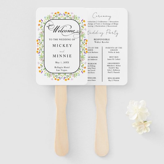 Spring Floral Wedding Programma Hand Fan Handwaaier (Voorkant en achterkant)