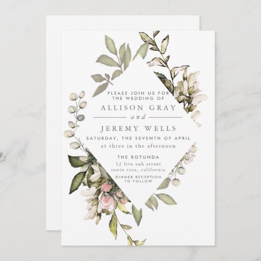 Spring Floral Wedding Uitnodiging (Voorkant / Achterkant)