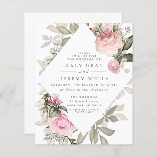 Spring Floral Wedding Uitnodiging (Voorkant / Achterkant)