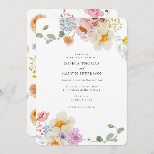 Spring Floral Wedding Uitnodiging (Voorkant / Achterkant)