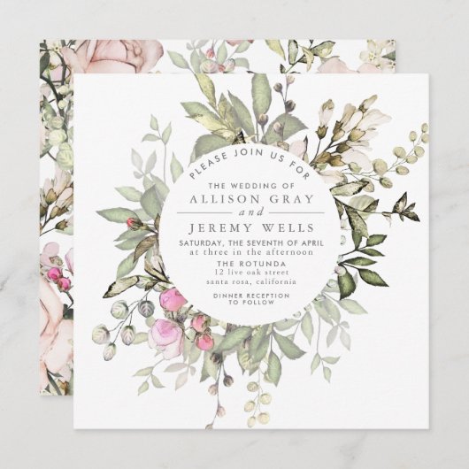 Spring Floral Wedding Uitnodiging (Voorkant / Achterkant)