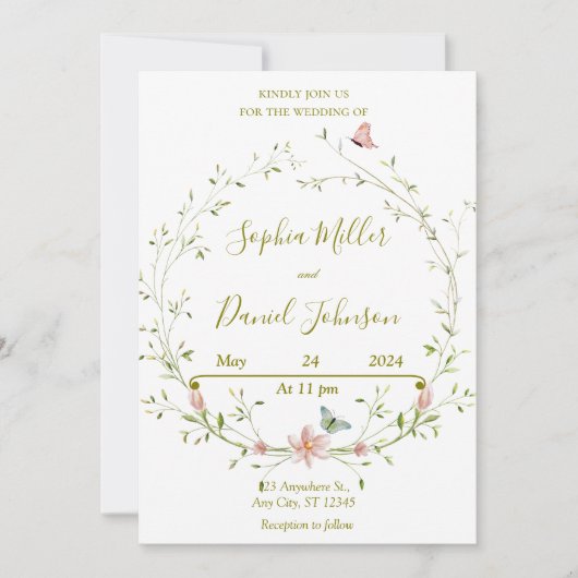 Spring Floral Wedding Uitnodiging (Voorkant)