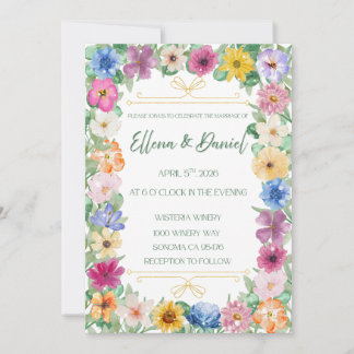 Spring Floral Wildflower Wedding Invitation  Kaart