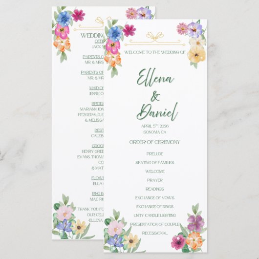 Spring Floral wildflower wedding program Programmakaart (Voorkant / Achterkant)