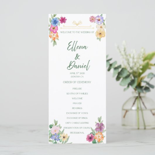 Spring Floral wildflower wedding program Programmakaart (Staand voorkant)