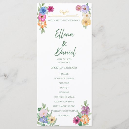 Spring Floral wildflower wedding program Programmakaart (Voorkant)
