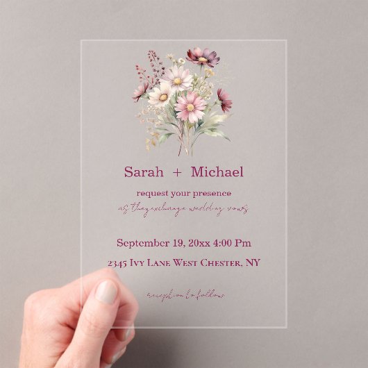 Spring Floral Wine Acrylic Wedding Invitation Acryl Uitnodigingen (Insitu (Draagbaar))