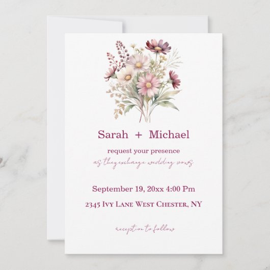 Spring Floral Wine Wedding Invitation Kaart (Voorkant)