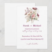 Spring Floral Wine Wedding Invitation Kaart (Voorkant / Achterkant)