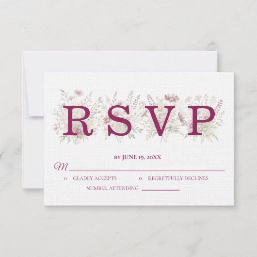 Spring Floral Wine Wedding RSVP card Kaartje (Voorkant)