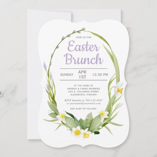 Spring Floral Wreath Easter Brunch of Party Kaart (Voorkant)