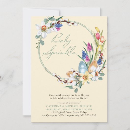 Spring Floral Wreath Easter Theme Baby Sprinkle Kaart (Voorkant)