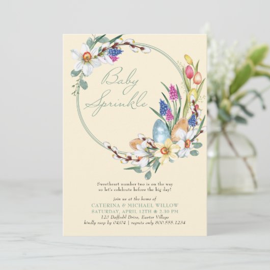 Spring Floral Wreath Easter Theme Baby Sprinkle Kaart (Staand voorkant)