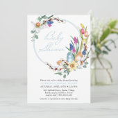 Spring Floral Wreath en Paasthreaded Baby shower Kaart (Staand voorkant)