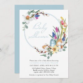 Spring Floral Wreath en Paasthreaded Baby shower Kaart