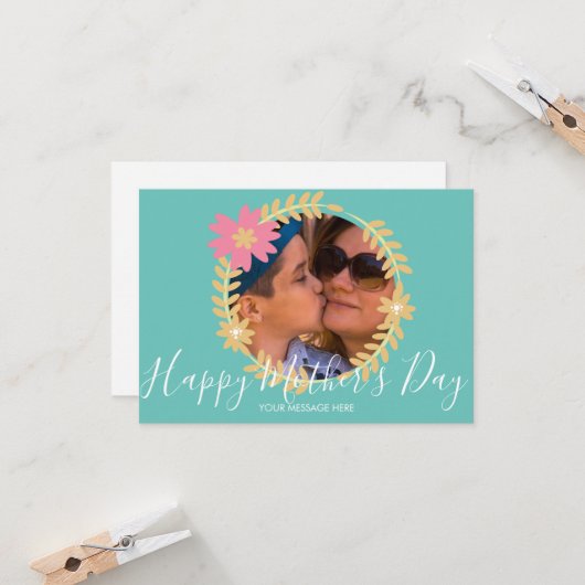 Spring Floral Wreath Happy Moederdag Kaart (Voorkant / Achterkant in situ)