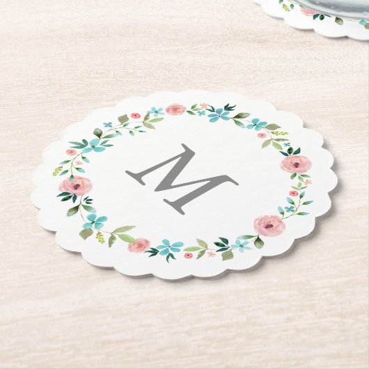 Spring Floral Wreath Monogram Kartonnen Onderzetters (Gekanteld)