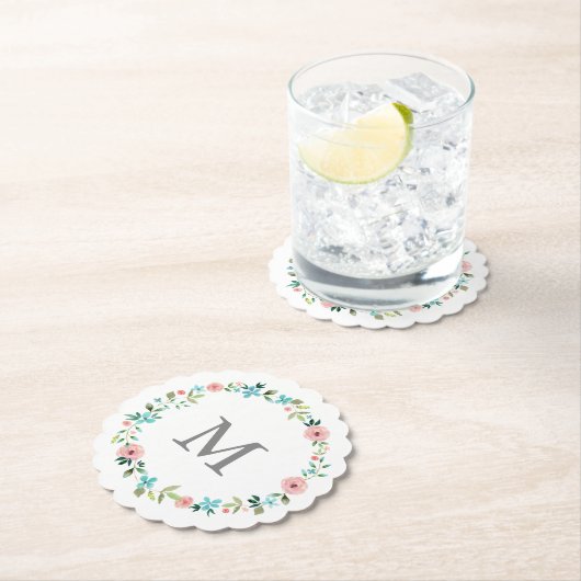 Spring Floral Wreath Monogram Kartonnen Onderzetters (Insitu)