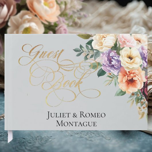 Spring Floral & Wreath Monogram - Silver Gastenboek