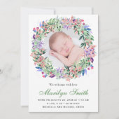 Spring Floral Wreath Photo Birth Announcement Aankondiging (Voorkant)