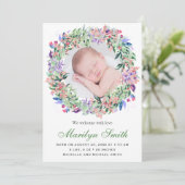 Spring Floral Wreath Photo Birth Announcement Aankondiging (Staand voorkant)