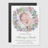 Spring Floral Wreath Photo Birth Announcement Magnetische Uitnodiging (Voorkant / Achterkant)