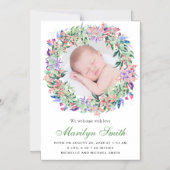 Spring Floral Wreath Photo Birth Announcement Magnetische Uitnodiging (Voorkant)