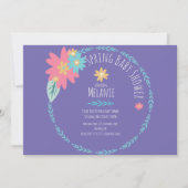 Spring Floral Wreator Paars Baby shower Invitation Kaart (Voorkant)