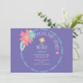 Spring Floral Wreator Paars Baby shower Invitation Kaart (Staand voorkant)