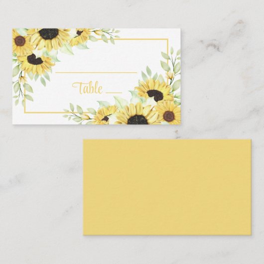 Spring Floral Yellow Waterverf Sunflower Wedding Plaatskaartje (Voorkant / Achterkant)