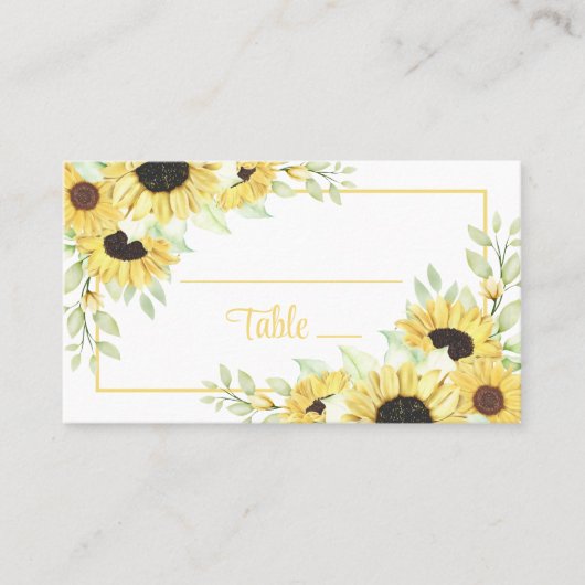 Spring Floral Yellow Waterverf Sunflower Wedding Plaatskaartje (Voorkant)
