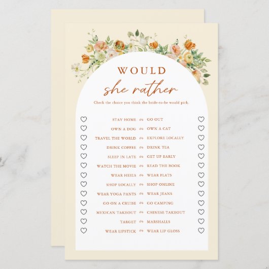 Spring Floral zou ze liever Vrijgezellenfeest spel (Voorkant / Achterkant)