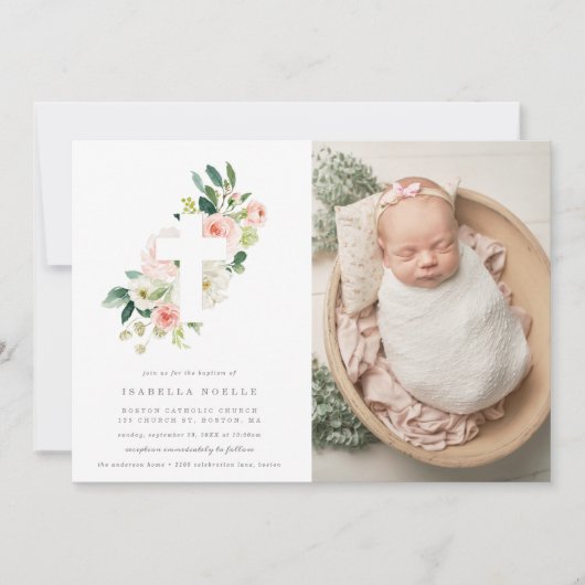 Spring Florals Baptism Fotouitnodiging Kaart (Voorkant)
