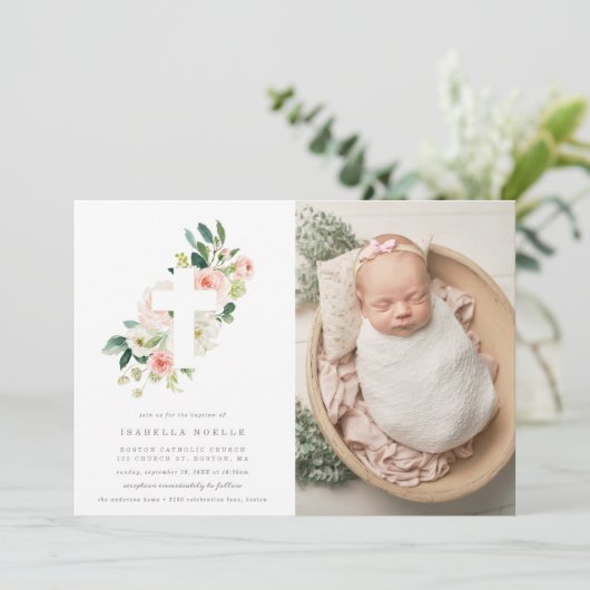 Spring Florals Baptism Fotouitnodiging Kaart (Staand voorkant)