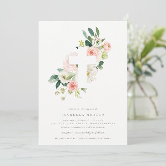 Spring Florals Baptism Invitation Kaart (Staand voorkant)