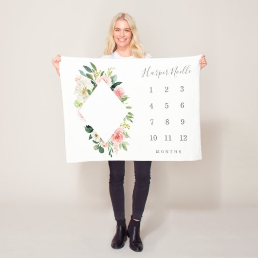 Spring Florals Diamond Baby Milestone Blanket Fleece Deken (In situ)