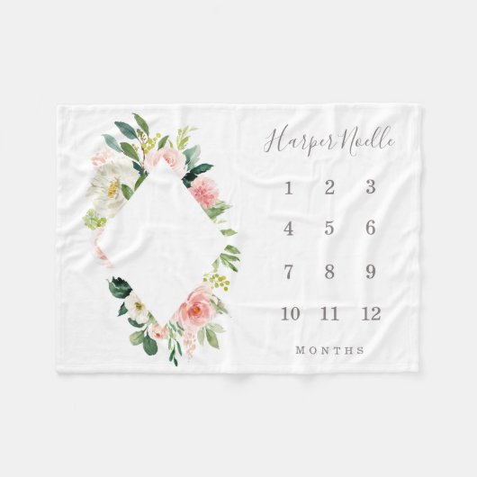 Spring Florals Diamond Baby Milestone Blanket Fleece Deken (Voorkant (Horizontaal))