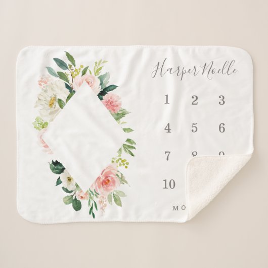 Spring Florals Diamond Baby Milestone Sherpa Deken (Voorkant (horizontaal))