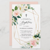 Spring Florals Gold Lijst Baptisme Invitation (Voorkant / Achterkant)