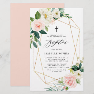 Spring Florals Gold Lijst Baptisme Invitation