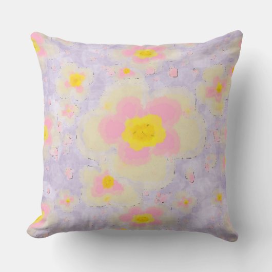Spring Florals Lila Roze Geel Kussen (Voorkant)