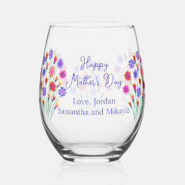 Spring Flower Boeket Hand geschilderd Moederdag Wijnglas Zonder Voet