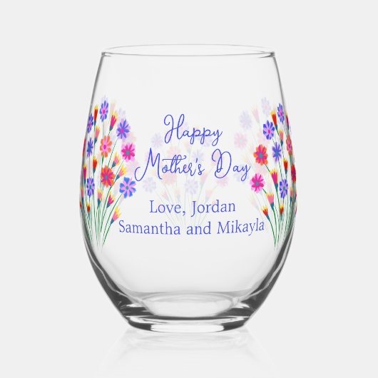Spring Flower Boeket Hand geschilderd Moederdag Wijnglas Zonder Voet (Voorkant)