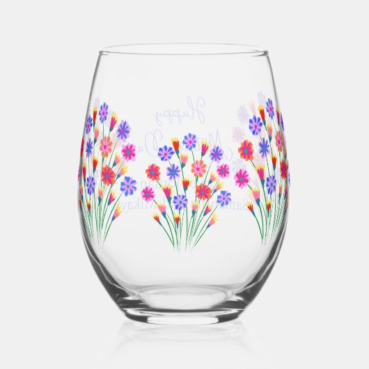 Spring Flower Boeket Hand geschilderd Moederdag Wijnglas Zonder Voet (Achterkant)