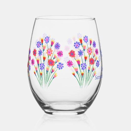 Spring Flower Boeket Hand geschilderd Moederdag Wijnglas Zonder Voet (Rechts)