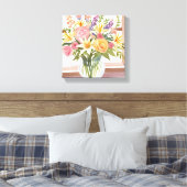 Spring Flower Bouquet |  bloemen Waterverf Canvas Afdruk (Insitu (Slaapkamer))