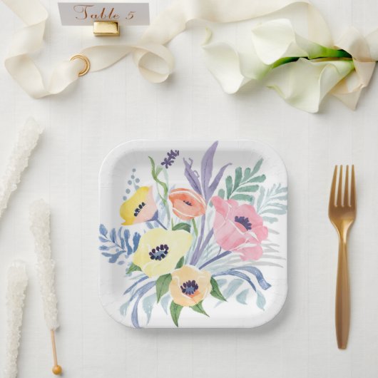 Spring Flower Bouquet | bloemen Waterverf Papieren Bordje (Huwelijk)